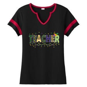 Teacher Mardi Gras Celebration Ladies Halftime Notch Neck Tee