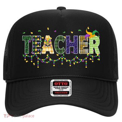 Teacher Mardi Gras Celebration High Crown Mesh Back Trucker Hat