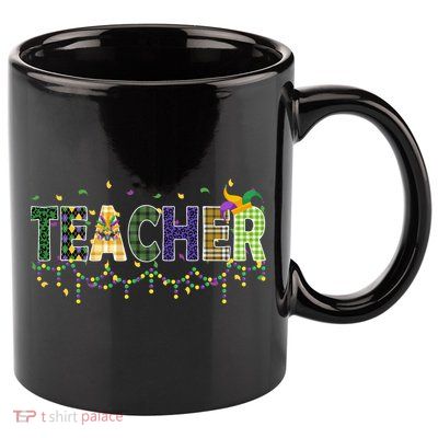 Teacher Mardi Gras Celebration 11oz C Handle Ceramic Mug