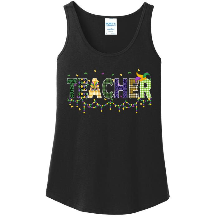 Teacher Mardi Gras Celebration Ladies Essential Tank