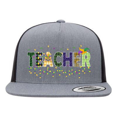 Teacher Mardi Gras Celebration Flat Bill Trucker Hat