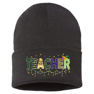 Teacher Mardi Gras Celebration Sustainable Knit Beanie