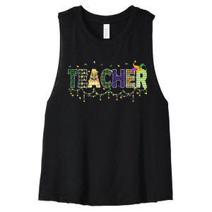 Teacher Mardi Gras Celebration Women's Racerback Cropped Tank