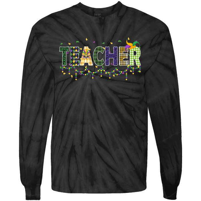 Teacher Mardi Gras Celebration Tie-Dye Long Sleeve Shirt