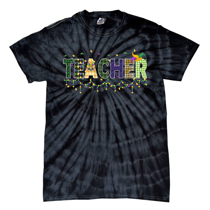 Teacher Mardi Gras Celebration Tie-Dye T-Shirt