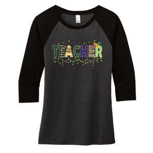 Teacher Mardi Gras Celebration Women's Tri-Blend 3/4-Sleeve Raglan Shirt