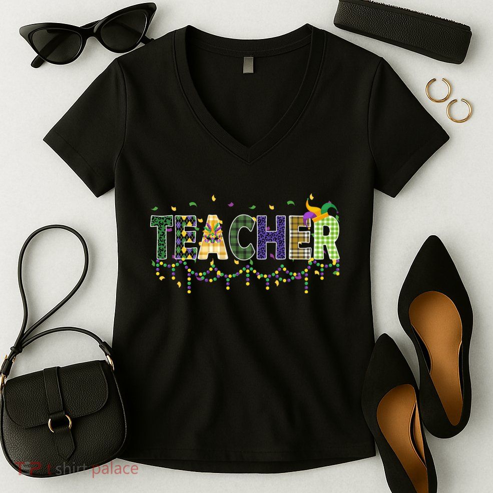 Teacher Mardi Gras Celebration Women's V-Neck T-Shirt