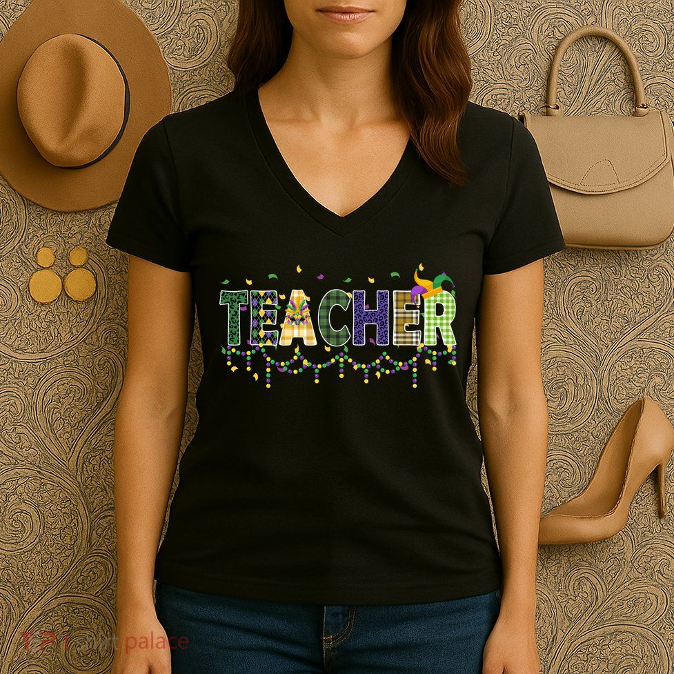 Teacher Mardi Gras Celebration Women's V-Neck T-Shirt