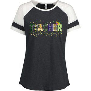 Teacher Mardi Gras Celebration Enza Ladies Jersey Colorblock Tee