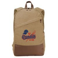 That's My Grandson Out There Baseball Inspired Double Play Cotton Canvas Backpack