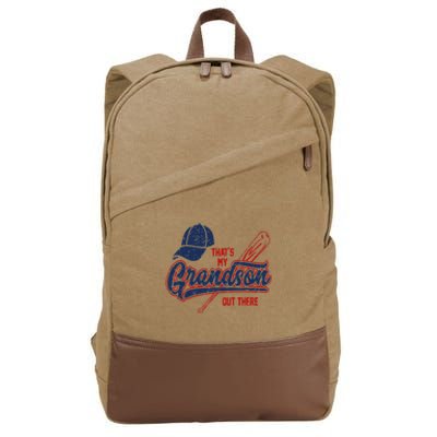 That's My Grandson Out There Baseball Inspired Double Play Cotton Canvas Backpack