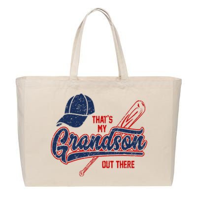 That's My Grandson Out There Baseball Inspired Double Play Cotton Canvas Jumbo Tote