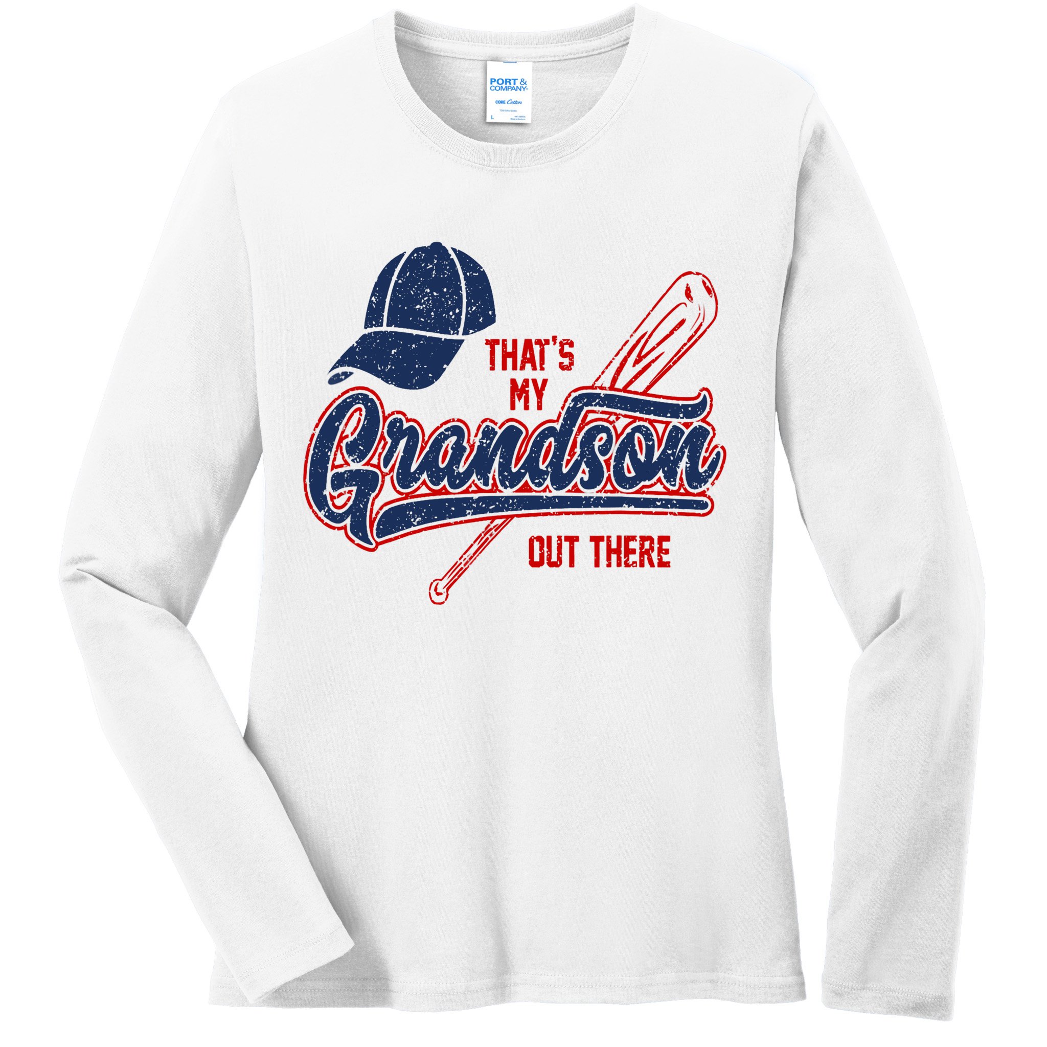 That's My Grandson Out There Baseball Inspired Double Play Ladies Long Sleeve Shirt