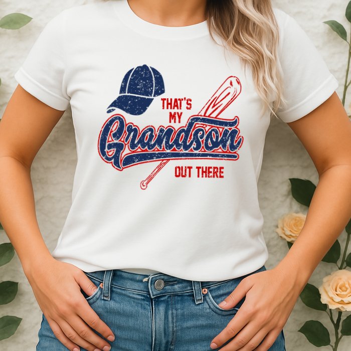 That's My Grandson Out There Baseball Inspired Double Play Womens T-Shirt