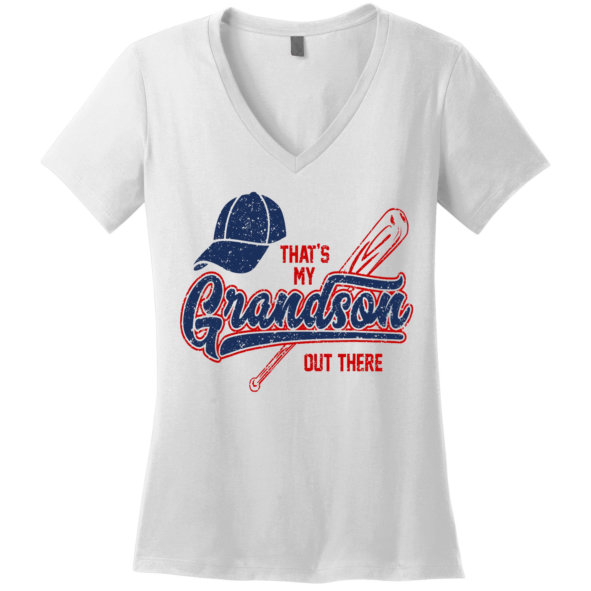 That's My Grandson Out There Baseball Inspired Double Play Women's V-Neck T-Shirt