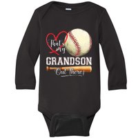 ThatS My Grandson Out There Baseball Grandma MotherS Day Baby Long Sleeve Bodysuit