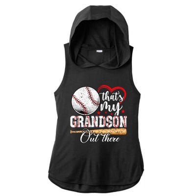 ThatS My Grandson Out There Baseball Grandma MotherS Day Ladies PosiCharge Tri-Blend Wicking Draft Hoodie Tank