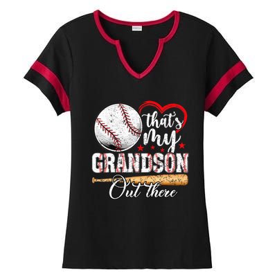 ThatS My Grandson Out There Baseball Grandma MotherS Day Ladies Halftime Notch Neck Tee