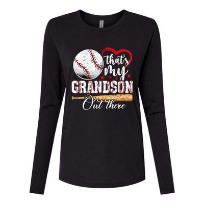 ThatS My Grandson Out There Baseball Grandma MotherS Day Womens Cotton Relaxed Long Sleeve T-Shirt