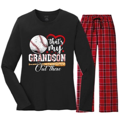 ThatS My Grandson Out There Baseball Grandma MotherS Day Women's Long Sleeve Flannel Pajama Set 