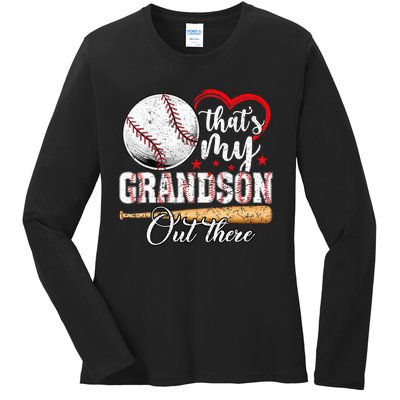 ThatS My Grandson Out There Baseball Grandma MotherS Day Ladies Long Sleeve Shirt