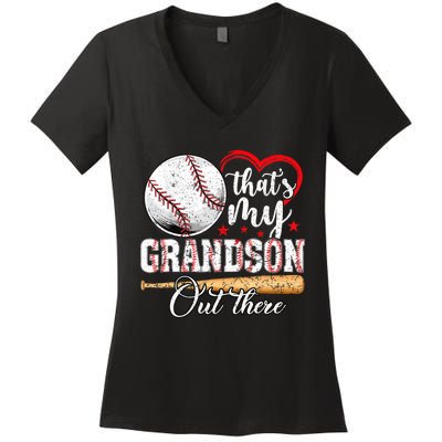 ThatS My Grandson Out There Baseball Grandma MotherS Day Women's V-Neck T-Shirt