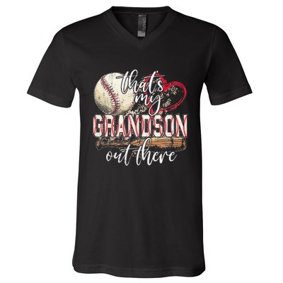 Thats My Grandson Out There Baseball Grandma Mothers Day V-Neck T-Shirt