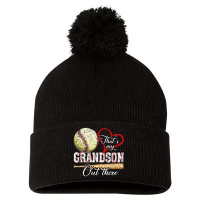 Thats My Grandson Out There Baseball Grandma Pom Pom 12in Knit Beanie