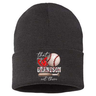 ThatS My Grandson Out There Gifts Women Baseball Grandma Sustainable Knit Beanie