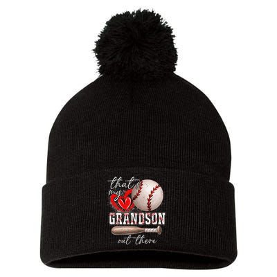 ThatS My Grandson Out There Gifts Women Baseball Grandma Pom Pom 12in Knit Beanie