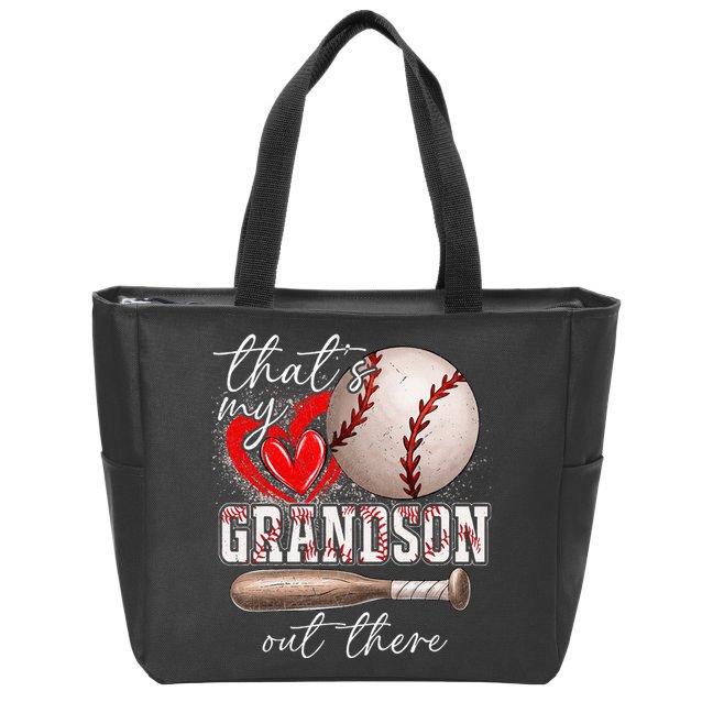ThatS My Grandson Out There Gifts Women Baseball Grandma Zip Tote Bag