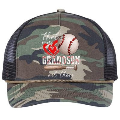 ThatS My Grandson Out There Gifts Women Baseball Grandma Retro Rope Trucker Hat Cap