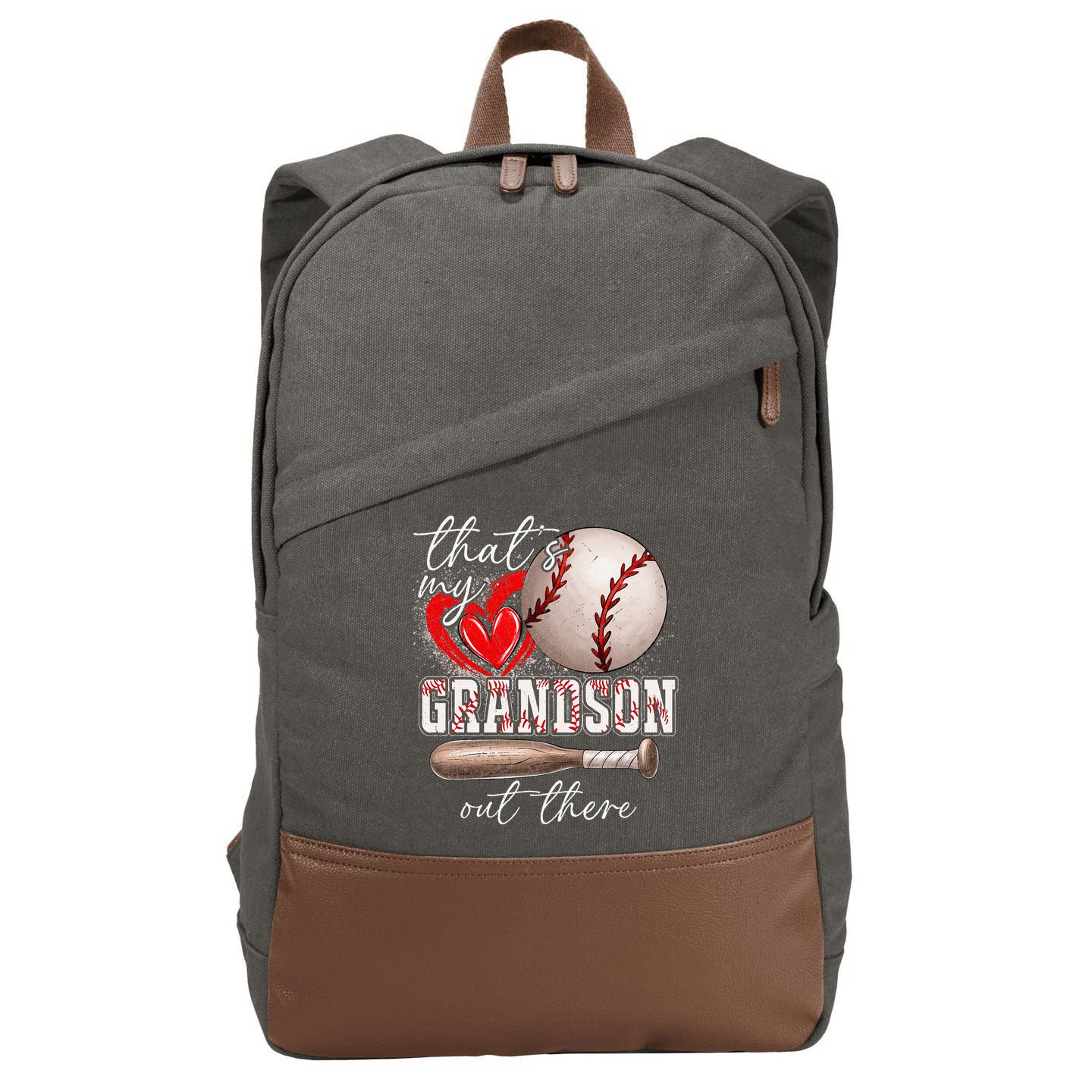 ThatS My Grandson Out There Gifts Women Baseball Grandma Cotton Canvas Backpack