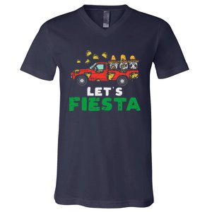 Three Mexican Gnomes On Taco Truck Lets Fiesta Cinco De Mayo V-Neck T-Shirt