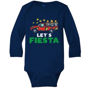 Three Mexican Gnomes On Taco Truck Lets Fiesta Cinco De Mayo Baby Long Sleeve Bodysuit