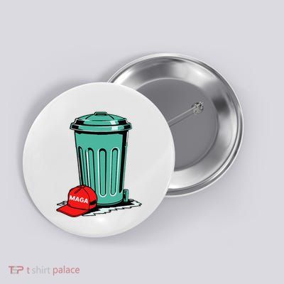 Trump Maga Garbage Can Cartoon Character American Flag Button