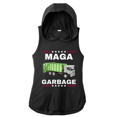 Trump Maga Garbage Truck American Flag Ladies PosiCharge Tri-Blend Wicking Draft Hoodie Tank