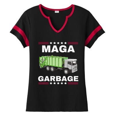 Trump Maga Garbage Truck American Flag Ladies Halftime Notch Neck Tee