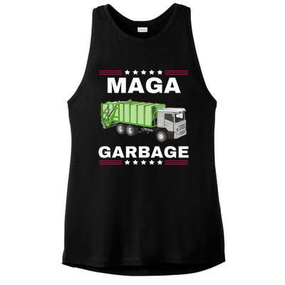 Trump Maga Garbage Truck American Flag Ladies PosiCharge Tri-Blend Wicking Tank