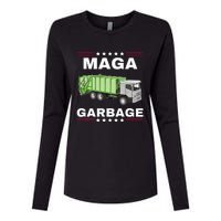 Trump Maga Garbage Truck American Flag Womens Cotton Relaxed Long Sleeve T-Shirt