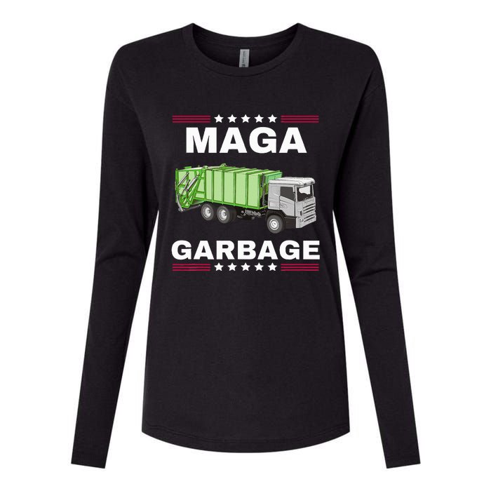 Trump Maga Garbage Truck American Flag Womens Cotton Relaxed Long Sleeve T-Shirt