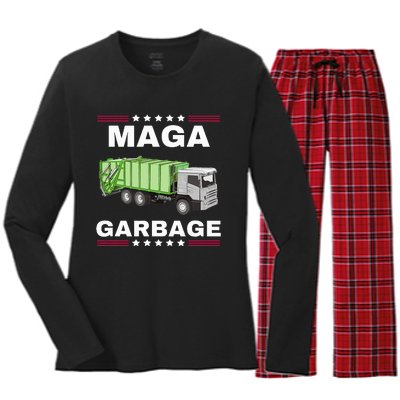 Trump Maga Garbage Truck American Flag Women's Long Sleeve Flannel Pajama Set 