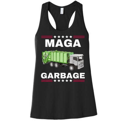 Trump Maga Garbage Truck American Flag Women's Racerback Tank