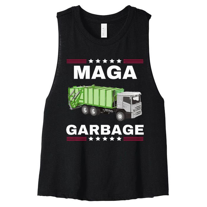 Trump Maga Garbage Truck American Flag Women's Racerback Cropped Tank