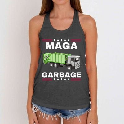 Trump Maga Garbage Truck American Flag Women's Knotted Racerback Tank