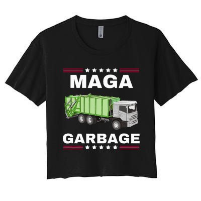 Trump Maga Garbage Truck American Flag Women's Crop Top Tee