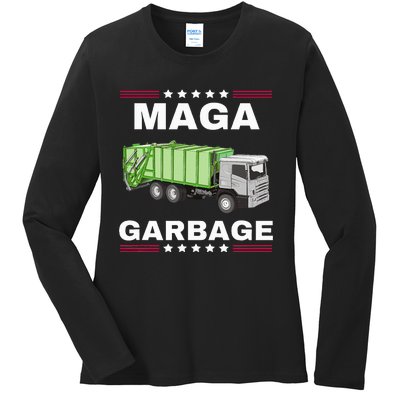 Trump Maga Garbage Truck American Flag Ladies Long Sleeve Shirt