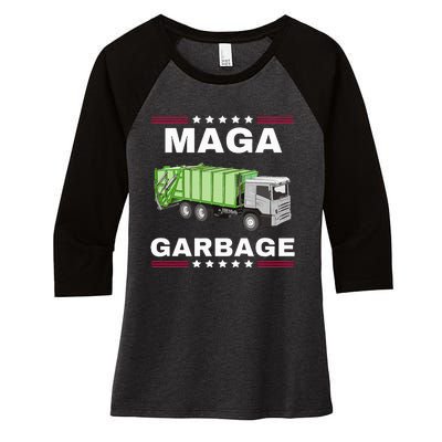 Trump Maga Garbage Truck American Flag Women's Tri-Blend 3/4-Sleeve Raglan Shirt