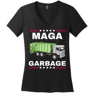 Trump Maga Garbage Truck American Flag Women's V-Neck T-Shirt