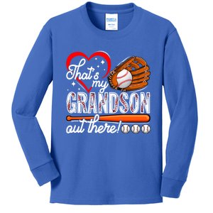 Thats My Grandson Out There Baseball Grandma Grandpa Mama Gift Kids Long Sleeve Shirt